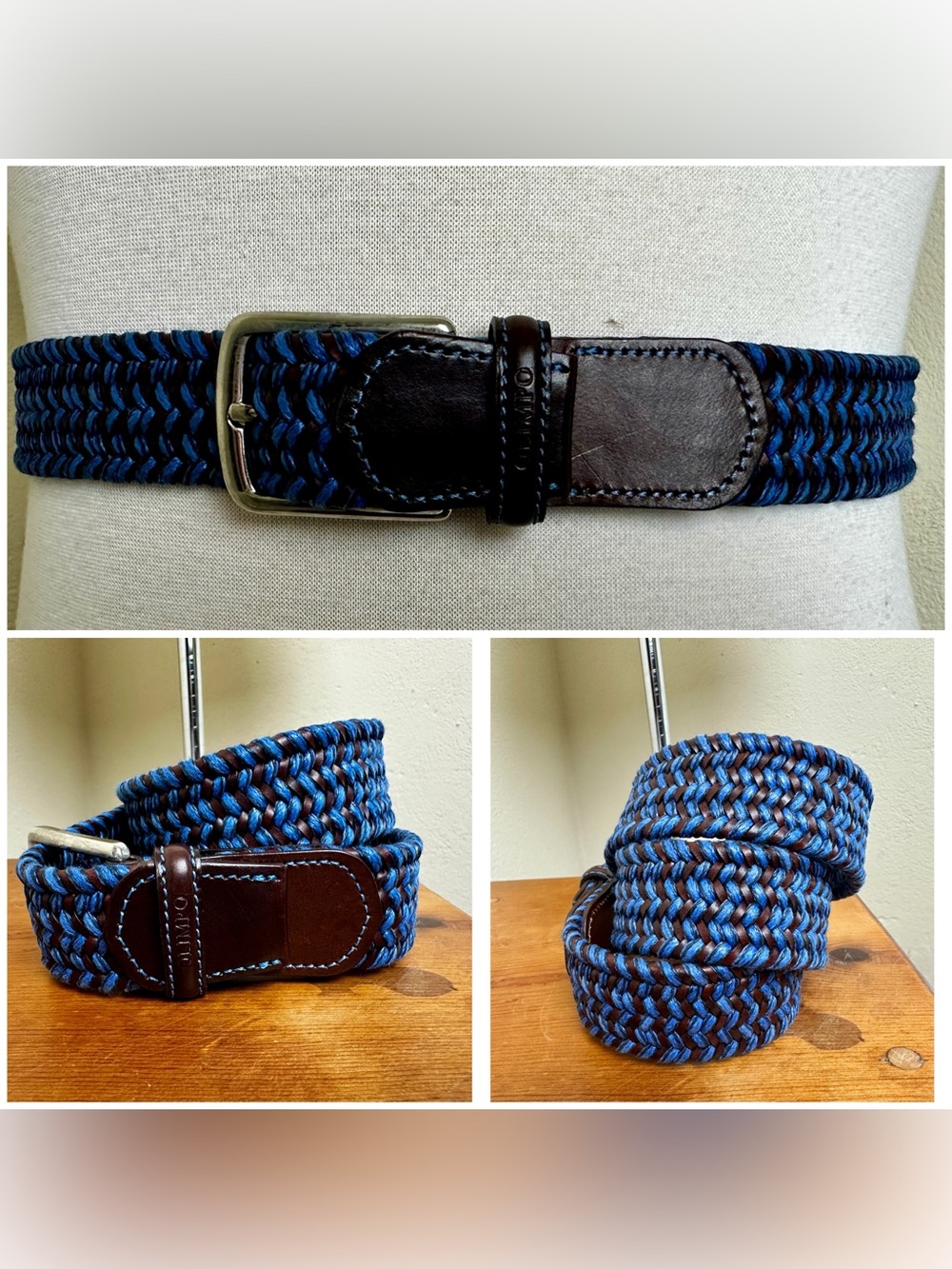 EUC! OLIMPO LEATHER BELT IN BLUE BROWN MULTI Peil Legitima Sz 36 90cm $150